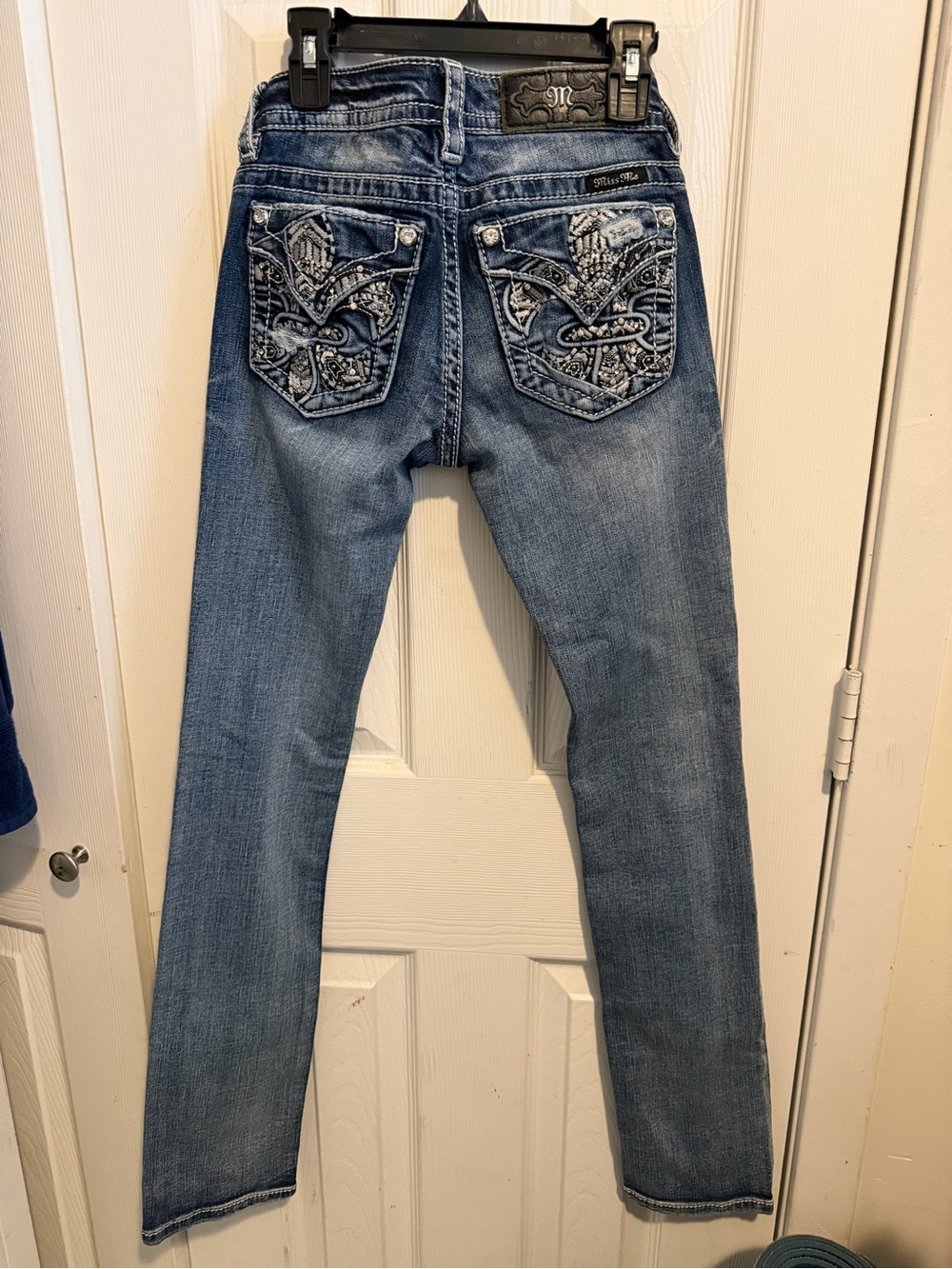 Miss Me Light Blue Embroidered Pocket Straight leg Jeans